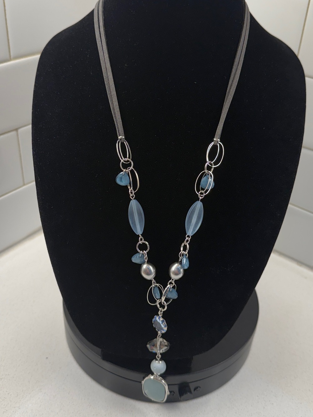 Chico's Blue Mixed-Bead Pendant Necklace